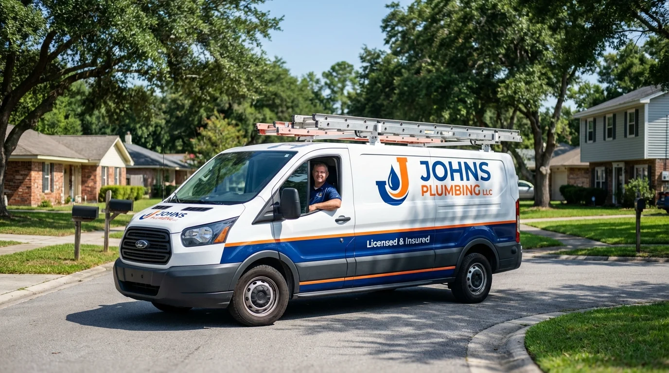 Johns Plumbing LLC service van in Tipton, IA