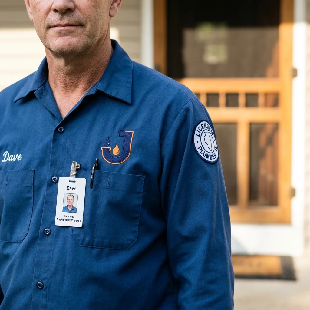 Licensed plumber showing ID badge in Tipton, IA