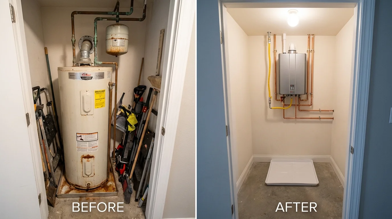 Tank water heater versus wall-mounted tankless unit comparison for Tipton, IA homeowners